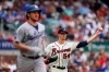 Atlanta Braves starting pitcher Max Fried (54) throws Los Angeles Dodgers starting pitcher Trevor Bauer (27) out at first base after a ground ball in the third inning of a baseball game Sunday, June 6, 2021, in Atlanta. (AP Photo/Brynn Anderson)
