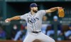 Tampa Bay Rays starting pitcher Michael Wacha throws during the first inning of a baseball game against the Texas Rangers, Sunday, June 6, 2021, in Arlington, Texas. (AP Photo/Brandon Wade)