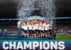 The United States celebrates a 3-2 win against Mexico in extra time in the CONCACAF Nations League championship soccer match, Sunday, June 6, 2021, in Denver. (AP Photo/Jack Dempsey)