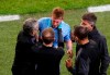 Manchester City's Kevin De Bruyne leaves the game after a foul by Chelsea's Antonio Rudiger during the Champions League final soccer match between Manchester City and Chelsea at the Dragao Stadium in Porto, Portugal, Saturday, May 29, 2021. (Susana Vera/Pool via AP)