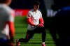 Chelsea's goalkeeper Kepa Arrizabalaga stretches during a training session ahead of the Champions League final match at the Dragao stadium in Porto, Portugal, Friday, May 28, 2021. Chelsea and Manchester City will play the Champions League final on Saturday. (AP Photo/Manu Fernandez)