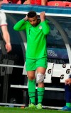 United States' Zack Steffen (1) stands on the bench after being injured and removed from the game against Mexico during the second half of a CONCACAF Nations League championship soccer match, Sunday, June 6, 2021, in Denver. (AP Photo/Jack Dempsey)