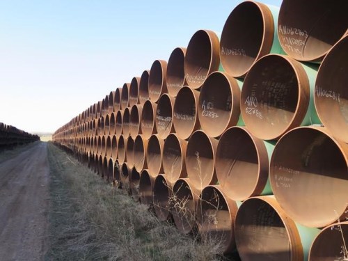 A yard in Gascoyne, ND., which has hundreds of kilometres of pipes stacked inside it are shown shown on April 22, 2015. THE CANADIAN PRESS/Alex Panetta