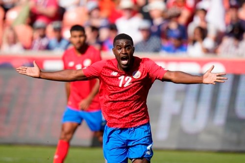 Costa Rica's Joel Campbell reacts in the first half during an international friendly soccer match against the United States Wednesday, June 9, 2021, in Sandy, Utah. (AP Photo/Rick Bowmer)