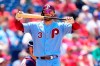 Philadelphia Phillies' Bryce Harper reacts after a strike from Atlanta Braves pitcher Ian Anderson during the third inning of a baseball game, Thursday, June 10, 2021, in Philadelphia. (AP Photo/Matt Slocum)