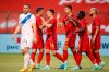 Belgium's Thorgan Hazard, third left, is congratulated after scoring the opening goal of the match during the international friendly soccer match between Belgium and Greece at the King Baudouin stadium in Brussels, Thursday, June 3, 2021. (AP Photo/Francisco Seco)