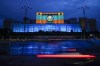 A Euro 2020 video mapping is projected on the facade of the communist era built Palace of Parliament, formerly known as the House of the People, in Bucharest, Romania, Friday, June 11, 2021, two days before the city hosts its first game between Austria and North Macedonia. (AP Photo/Vadim Ghirda)