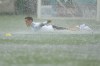 Austria's Christoph Baumgartner takes a dive on the pitch during a heavy rainfall before a training session at the National Arena stadium in Bucharest, Romania, Saturday, June 12, 2021, the day before their first match against North Macedonia. (AP Photo/Vadim Ghirda)
