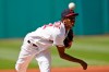 Cleveland Indians starting pitcher Triston McKenzie delivers in the first inning of a baseball game against the Seattle Mariners, Saturday, June 12, 2021, in Cleveland. (AP Photo/Tony Dejak)