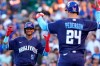 Chicago Cubs' Sergio Alcantara, left, celebrates with Joc Pederson after hitting a solo home run during the third inning of the team's baseball game against the St. Louis Cardinals in Chicago, Saturday, June 12, 2021. (AP Photo/Nam Y. Huh)