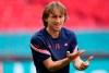 Croatia's Luka Modric gestures during a team training session at Wembley stadium in London, Saturday, June 12, 2021 the day before the Euro 2020 soccer championship group D match between England and Croatia. (AP Photo/Frank Augstein)