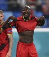 Belgium's Romelu Lukaku reacts during the Euro 2020 soccer championship group B match between Russia and Belgium at Gazprom arena stadium in St. Petersburg, Russia, Saturday, June 12, 2021. (AP Photo/Kirill Kudryavtsev, Pool)