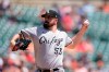 Chicago White Sox starting pitcher Carlos Rodon throws during the first inning of a baseball game against the Detroit Tigers, Sunday, June 13, 2021, in Detroit. (AP Photo/Carlos Osorio)