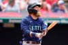Seattle Mariners' Jake Fraley watches his ball after hitting a two-run home run in the fourth inning of a baseball game against the Cleveland Indians, Sunday, June 13, 2021, in Cleveland. (AP Photo/Tony Dejak)