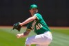 Oakland Athletics' Chris Bassitt pitches against the Kansas City Royals during the first inning of a baseball game in Oakland, Calif., Sunday, June 13, 2021. (AP Photo/Jeff Chiu)