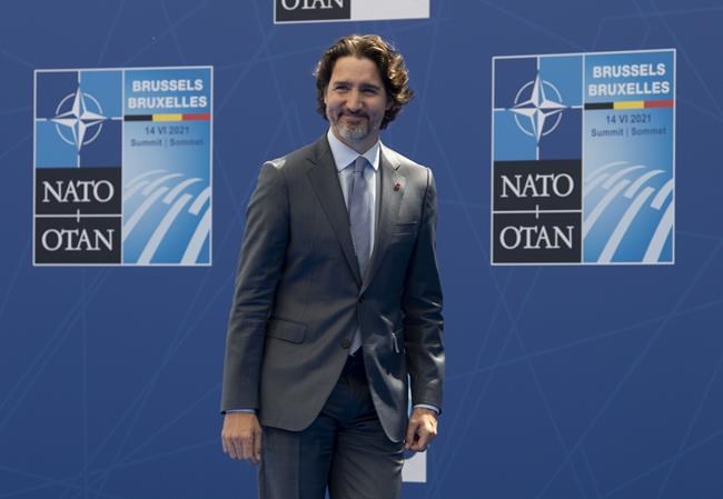 Canadian Prime Minister Justin Trudeau is seen during an official welcome to the NATO Summit Monday June 14, 2021 in Brussels, Belgium. THE CANADIAN PRESS/Adrian Wyld