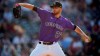 Colorado Rockies starting pitcher Austin Gomber works against the San Diego Padres in the first inning of a baseball game Monday, June 14, 2021, in Denver. (AP Photo/David Zalubowski)