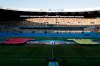 Giant jersey are displayed on the pitch before the Euro 2020 soccer championship group E soccer match between Spain and Sweden, at La Cartuja stadium in Seville, Spain, Monday, June 14, 2021. (Julio Munoz/Pool via AP)