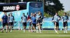 Denmark's players exercise during a team training session in Helsingor, Denmark, Wednesday, June 16, 2021 the day before the Euro 2020 soccer championship group B match between Denmark and Belgium. (AP Photo/Martin Meissner)