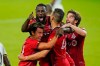 Toronto FC forward Jozy Altidore, center, celebrates after scoring a goal against the Columbus Crew with teammates from left, forward Tsubasa Endoh, defender Omar Gonzalez and forward Patrick Mullins during the second half of an MLS soccer match, Wednesday, May 12, 2021, in Orlando, Fla.&nbsp;Toronto FC returns to action from the international break healthier and looking to shake off an underwhelming 1-4-2 start to the season.&nbsp;THE CANADIAN PRESS/AP-John Raoux