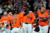 Houston Astros' Yordan Alvarez (44) celebrates with Jose Altuve (27) after hitting a game-winning RBI-double against the Chicago White Sox during the ninth inning of a baseball game Friday, June 18, 2021, in Houston. The Astros won 2-1.(AP Photo/David J. Phillip)