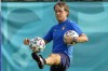 Italy's manager Roberto Mancini controls the ball during a team training session at Rome's Acqua Acetosa training center, Saturday, June 19, 2021 the day before the Euro 2020 soccer championship group A match between Italy and Wales. (AP Photo/Andrew Medichini)