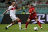 Turkey's Merih Demiral, left, and Switzerland's Steven Zuber challenge for the ball during the Euro 2020 soccer championship group A match between Switzerland and Turkey at the Baku Olympic Stadium in Baku, Azerbaijan, Sunday, June 20, 2021. (Ozan Kose/Pool via AP)