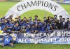 FILE - In this Dec. 19, 2020, file photo, Ulsan Hyundai's players celebrate with their trophy after the AFC Champions League final match against Persepolis in Al Wakrah, Qatar. The Asian Champions League's eastern zone competition will finally kick off after a series of delays and withdrawals. But the troubled tournament has a different look to previous editions of the continental club championship. (AP Photo/Hussein Sayed, File)