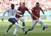 France's Ousmane Dembele, left, takes a shot during the Euro 2020 soccer championship group F match between Hungary and France at the Ferenc Puskas stadium in Budapest, Hungary Saturday, June 19, 2021. (Tibor Illyes/Pool via AP)