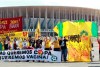 People protest Brazil's hosting the soccer Copa America tournament amidst the COVID-19 pandemic and against Brazil's President Jair Bolsonaro in Brasilia, Brazil, Sunday, June 13, 2021. (AP Photo/Ailton de Freitas)