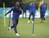 England's Raheem Sterling reacts, during a training session at Hotspur Way Training Ground in London, Monday June 21, 2021. England will play Czech Republic in the Euro 2020 tournament on Tuesday. (Nick Potts/PA via AP)