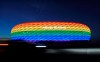 Munich’s stadium is illuminated in rainbow colors on the occasion of Christopher Street Day in Munich, Germany, Saturday, July 9, 2016. UEFA has declined the Munich city council’s application to have its stadium illuminated in rainbow colors for Germany’s final Euro 2020 group game against Hungary on Wednesday June 23, 2021. (Tobias Hase/dpa via AP)