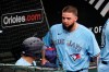 Toronto Blue Jays starting pitcher Alek Manoah heads to the clubhouse after he was ejected in the fourth inning of a baseball game, Saturday, June 19, 2021, in Baltimore. The incident happened as a result of Manoah hitting Orioles' Maikel Franco with a pitch after Manoah gave up back-to-back home runs to Ryan Mountcastle and DJ Stewart. Also seen is Blue Jays' catcher Reese McGuire, second from left. THE CANADIAN PRESS/AP/Julio Cortez