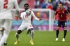 England's Bukayo Saka controls the ball during the Euro 2020 soccer championship group D match between the Czech Republic and England at Wembley stadium in London, Tuesday, June 22, 2021. (Justin Tallis, Pool photo via AP)