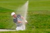 Bryson DeChambeau plays a shot from a bunker on the 13th hole during the final round of the U.S. Open Golf Championship, Sunday, June 20, 2021, at Torrey Pines Golf Course in San Diego. (AP Photo/Marcio Jose Sanchez)