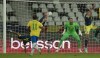 Colombia's Luis Diaz, left, scores his side's opening goal against Brazil during a Copa America soccer match at Nilton Santos stadium in Rio de Janeiro, Brazil, Wednesday, June 23, 2021.(AP Photo/Bruna Prado)