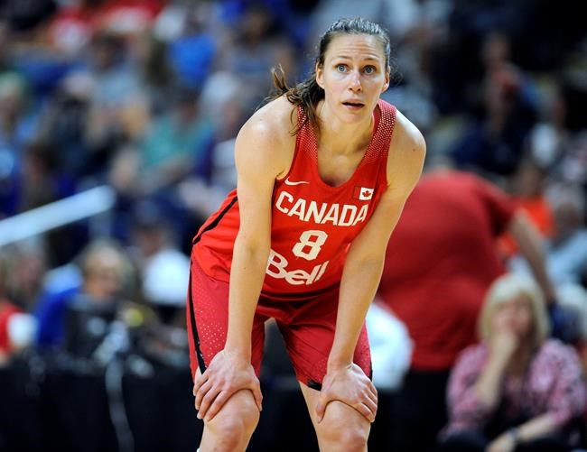 Canada's Kim Gaucher watches during a break in the second half of a women's exhibition basketball game in Bridgeport, Conn. on July 29, 2016. Canadian basketball player Kim Gaucher says she's being