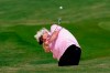 Laura Davies, of England, hit from a fairway bunker on the eighth hole during the second round of play in the KPMG Women's PGA Championship golf tournament Friday, June 25, 2021, in Johns Creek, Ga. (AP Photo/John Bazemore)