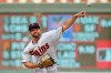 Minnesota Twins' Danny Coulombe throws to the Cleveland Indians in the first inning of a baseball game Friday, June 25, 2021, in Minneapolis. (AP Photo/Bruce Kluckhohn)