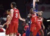 Canada's RJ Barrett (5) high fives Kelly Olynyk (9) after his basket against the Virgin Islands during first half FIBA Basketball World Cup 2019 Americas Qualifiers action, in Ottawa on Monday, July 2, 2018. Victoria will feel like home court for Canada's men's basketball team after all. Organizers for Canada's last-chance Olympic qualifying tournament which tips off Tuesday in Victoria have been given the green light to have fans at games.THE CANADIAN PRESS/Justin Tang