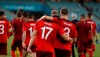 Switzerland's players after the Euro 2020 soccer championship group A match between Switzerland and Turkey at the Baku Olympic Stadium in Baku, Azerbaijan, Sunday, June 20, 2021. (Valentyn Ogirenko/Pool via AP)