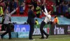 Italy's manager Roberto Mancini, right, celebrates after winning the Euro 2020 soccer championship round of 16 match between Italy and Austria at Wembley stadium in London, Saturday, June 26, 2021. (Catherine Ivill/Pool via AP)