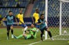 Ecuador's Angel Mena, right, celebrates scoring his side's opening goal against Brazil during a Copa America soccer match at Olimpico stadium in Goiania, Brazil, Sunday, June 27, 2021. (AP Photo/Ricardo Mazalan)