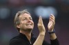 Denmark's managaer Kasper Hjulmand applauds the fans at the end of the Euro 2020 soccer championship round of 16 match between Wales and Denmark at the Johan Cruyff ArenA in Amsterdam, Netherlands, Saturday, June 26, 2021. Denmark won 4-0. (Dean Mouhtaropoulos/Pool via AP)