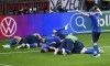 Italian players celebrate after teammate Matteo Pessina scored their second goal during the Euro 2020 soccer championship round of 16 match between Italy and Austria at Wembley Stadium, London, Saturday, June 26, 2021. (Laurence Griffiths/Pool Photo via AP)