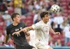 Spain's Pau Torres, right, and Croatia's Marcelo Brozovic challenge for the ball during the Euro 2020 soccer championship round of 16 match between Croatia and Spain at Parken stadium in Copenhagen, Denmark, Monday, June 28, 2021.(AP Photo/Jonathan Nackstrand, Pool)