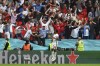 England's Raheem Sterling celebrates after scoring the opening goal during the Euro 2020 soccer championship round of 16 match between England and Germany at Wembley Stadium in England, Tuesday June 29, 2021. (Justin Tallis, Pool Photo via AP)