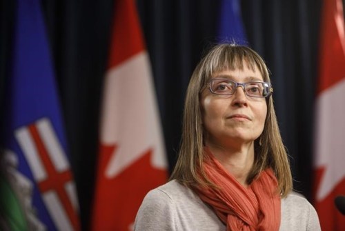 Alberta's chief medical officer of health, Dr. Deena Hinshaw, updates media on the COVID-19 situation in Edmonton on Friday, March 20, 2020. She says COVID-19 numbers continue to fall but the plan is to remain vigilant as the province prepares to fully reopen Thursday. THE CANADIAN PRESS/Jason Franson