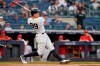 New York Yankees' Aaron Judge follows through on a two-run home run during the second inning of the team's baseball game against the Los Angeles Angels on Tuesday, June 29, 2021, in New York. (AP Photo/Frank Franklin II)