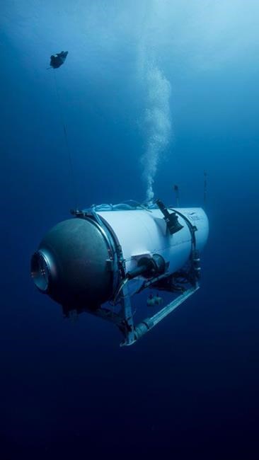 This undated photo provided by OceanGate Expeditions in June 2021 shows the company's Titan submersible.  (OceanGate Expeditions via AP)